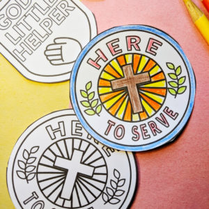 picture of paper badges with a helping theme for a church kids craft