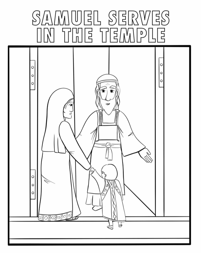 coloring sheet hannah takes samuel to priest eli to serve in the temple coloring sheet