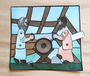 photo of a craft showing noah building the ark with his son